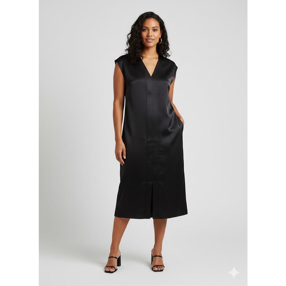Universal Standard Satin Pocket Midi Dress Black Size 0-2 NEW